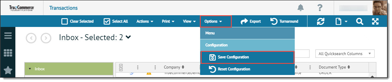 Configuring the Transactions Page View